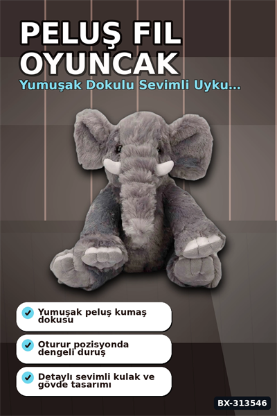 Peluş Fil Oyuncak 30 cm Yumuşak Dolgulu - Tekli Paket, Bebek ve Çocuk İçin Renk Seçenekli BX-313546