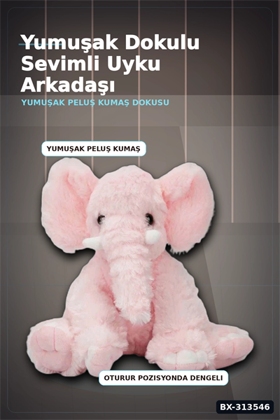 Peluş Fil Oyuncak 30 cm Yumuşak Dolgulu - Tekli Paket, Bebek ve Çocuk İçin Renk Seçenekli BX-313546