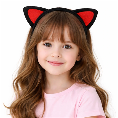 Peluş Kedi Kulak Taç Kırmızı Siyah – Çocuk Parti  Kostüm Tacı