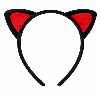 Peluş Kedi Kulak Taç Kırmızı Siyah – Çocuk Parti  Kostüm Tacı