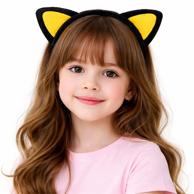 Peluş Kedi Kulak Taç Sarı Siyah – Çocuk Parti  Kostüm Tacı