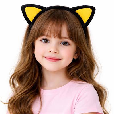 Peluş Kedi Kulak Taç Sarı Siyah – Çocuk Parti &amp; Kostüm Tacı (3936)