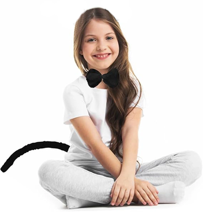 Peluş Siyah Renk Kuyruk Ve Papyon Yetişkin Çocuk Uyumlu