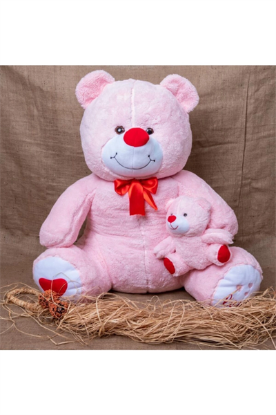 Peluş oyuncak ayıcık yavrulu 100 cm pembe 3 yaş ve üzeri çocuklar için - 100 cm Boyut