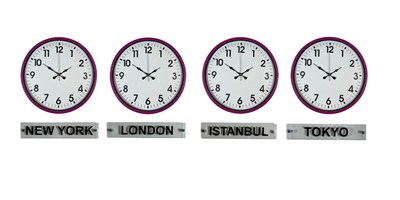 Pembe 36 Cm 4 lü Tabelalı Dünya Saatleri Seti