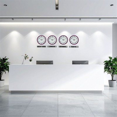 Pembe 36 Cm 4 lü Tabelalı Dünya Saatleri Seti