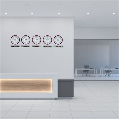 Pembe 36 Cm 5 li Tabelalı Dünya Saatleri