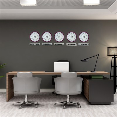 Pembe 36 Cm 5 li Tabelalı Dünya Saatleri