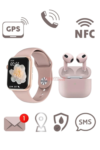 Pembe Akıllı Saat ve Kablosuz Kulaklık Seti - Nabız, Uyku Takibi, GPS ve Suya Dayanıklı Özellikler