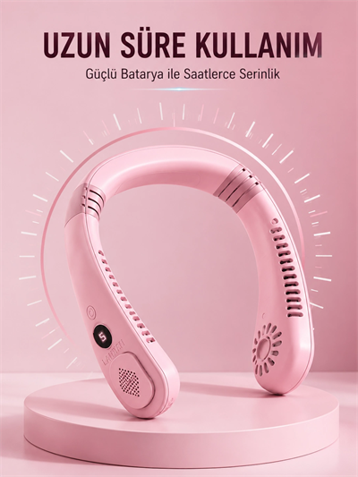 Pembe Boyun Fanı Sessiz Çalışan USB Şarjlı Taşınabilir Kişisel Serinletici