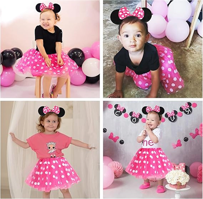 Pembe Fiyonklu Minnie Mouse Tacı Mini Kulak Bx40