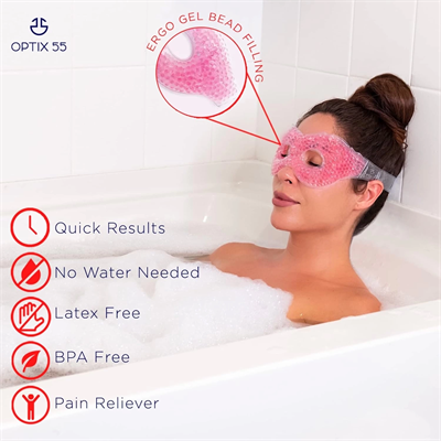 Pembe Jel Boncuklu Göz Maskesi, Soğuk & Sıcak Kullanım Rahatlatıcı Terapi Maskesi