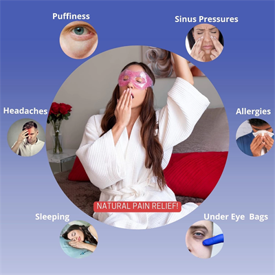 Pembe Jel Boncuklu Göz Maskesi, Soğuk & Sıcak Kullanım Rahatlatıcı Terapi Maskesi