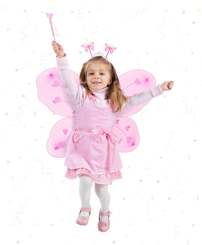 Pembe Kelebek Kız Seti – 50 cm Kelebek Kanadı, Taç ve Asa