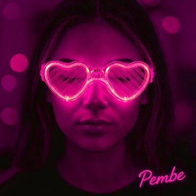 Pembe LED Işıklı Kalp Gözlük – 3 Modlu Parti - Glow Gözlüğü (3936)