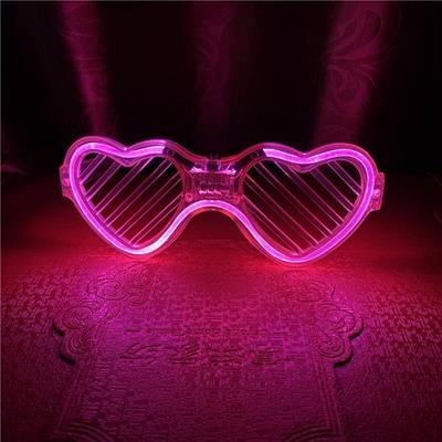 Pembe LED Işıklı Kalp Gözlük – 3 Modlu Parti - Glow Gözlüğü (3936)