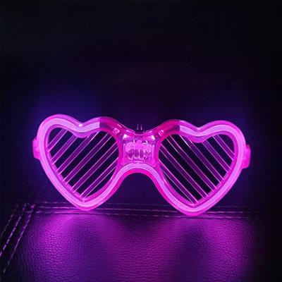 Pembe LED Işıklı Kalp Gözlük – 3 Modlu Parti - Glow Gözlüğü (3936)