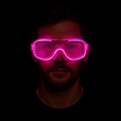 Pembe Led Işıklı Parti Gözlüğü - Neon Glow Şerit Gözlük 3 Modlu (3936)