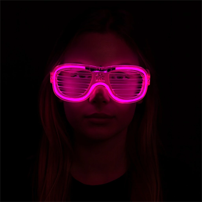 Pembe Led Işıklı Parti Gözlüğü - Neon Glow Şerit Gözlük 3 Modlu