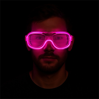 Pembe Led Işıklı Parti Gözlüğü - Neon Glow Şerit Gözlük 3 Modlu