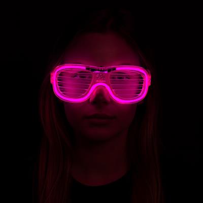 Pembe Led Işıklı Parti Gözlüğü - Neon Glow Şerit Gözlük 3 Modlu (3936)