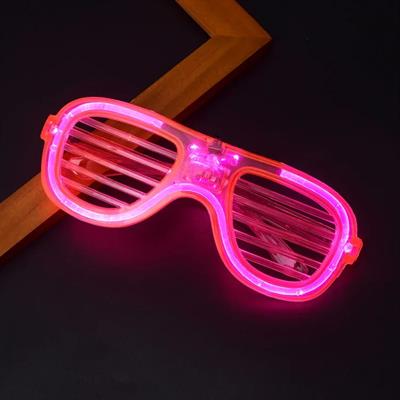 Pembe Led Işıklı Parti Gözlüğü - Neon Glow Şerit Gözlük 3 Modlu (3936)