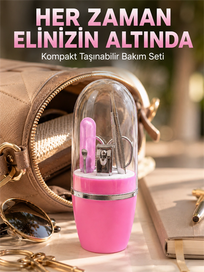 Pembe Manikür Pedikür Bakım Seti Cımbız Tırnak Makası Makas Törpü