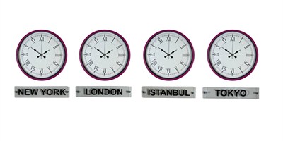 Pembe Modern 36 Cm 4 lü Tabelalı Dünya Saatleri