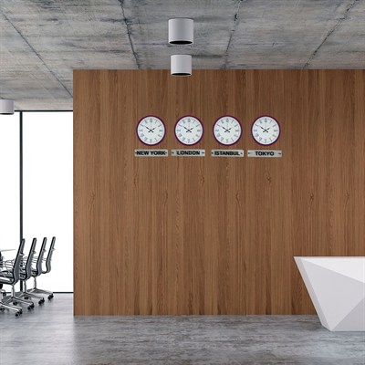 Pembe Modern 36 Cm 4 lü Tabelalı Dünya Saatleri