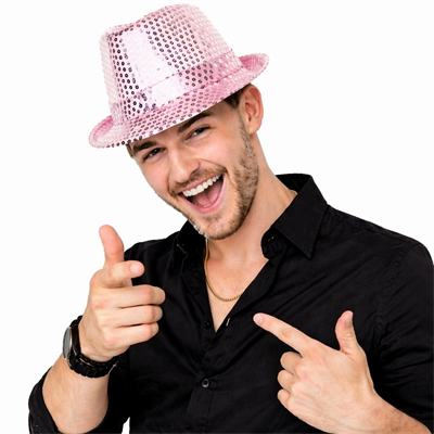 Pembe Payetli Disco Parti Şapkası Yetişkin Işıltılı Fötr Model