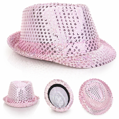 Pembe Payetli Disco Parti Şapkası Yetişkin Işıltılı Fötr Model