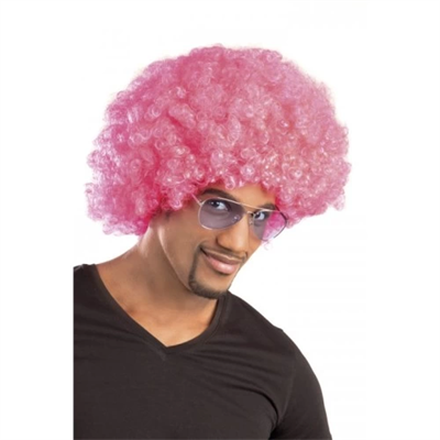 Pembe Renk Kıvırcık Afro Bonus Parti Peruğu