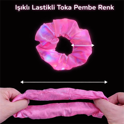 Pembe Renk Led Işıklı Lastikli Saç Tokası - 3 Modlu Festival  Parti Saç Tokası