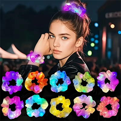 Pembe Renk Led Işıklı Lastikli Saç Tokası - 3 Modlu Festival  Parti Saç Tokası