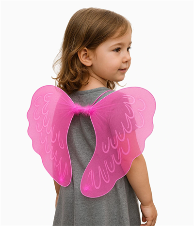 Pembe Renk Ortası Pembe Tüylü Tül Peri Kanadı 40x50 Cm