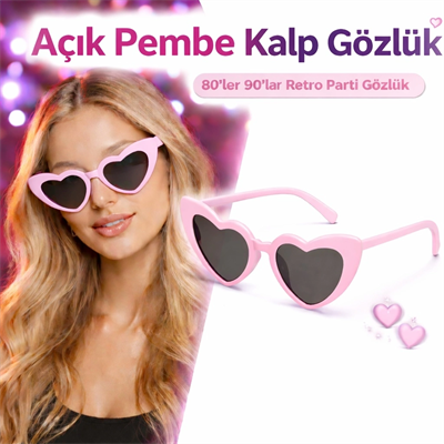 Pembe Retro Kalp Gözlük – 80’ler 90’lar Stil Parti Gözlüğü