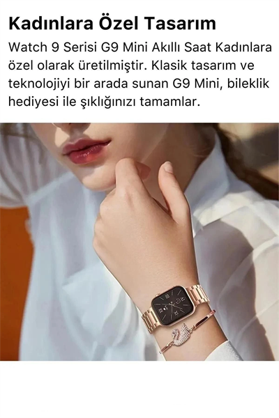 Pembe Rose Gold Kasa ve Çok Renkli Deri Kordonlu Kadın Akıllı Saat, Nabız ve Uyku Takibi Özellikli