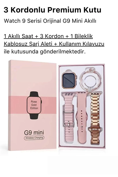 Pembe Rose Gold Kasa ve Çok Renkli Deri Kordonlu Kadın Akıllı Saat, Nabız ve Uyku Takibi Özellikli