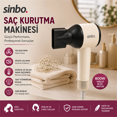 Pembe Saç Kurutma Makinesi 110.000 Rpm Sessiz Çalışma - 3 Hız - Sıcaklık Ayar Shd-1755 Bx40