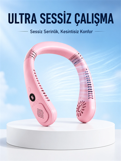 Pembe Şarjlı Boyun Fanı 5 Kademeli Hız Ayarlı Taşınabilir Boyun Tipi Fan