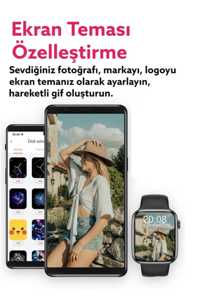 Pembe Silikon Kordonlu Akıllı Saat, 1.8 İnç Ekran, Sesli Görüşme ve Adım Sayar Özellikli