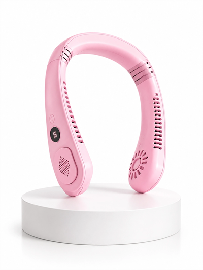 Pembe Taşınabilir Boyun Fanı Ergonomik Tasarım Çok Kademeli Hava Akışı