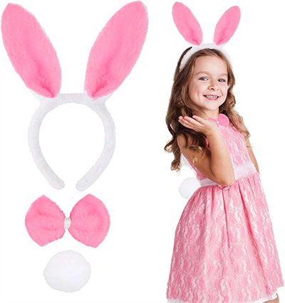 Pembe Tavşan Kostüm Seti – Taç, Papyon, Ponpon (12’li Paket) Bx40