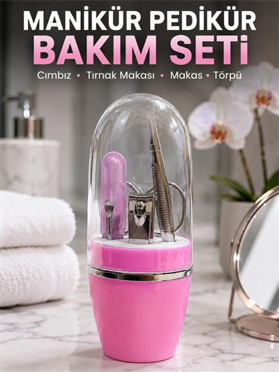 Pembe Tırnak Bakım Seti Cımbız Makas Tırnak Makası ve Törpü İçeren Kit