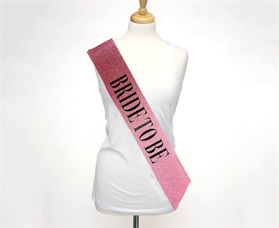Pembe Üzeri Siyah Büyük Bride To Be Yazılı Simli Işıltılı Kuşak Kemer 10 Cm Genişlik Bx40