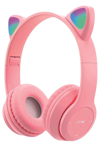 Pembe kulak üstü Bluetooth 5.0 kablosuz kulaklık led ışıklı çocuk tasarımı 1 yıl garantili