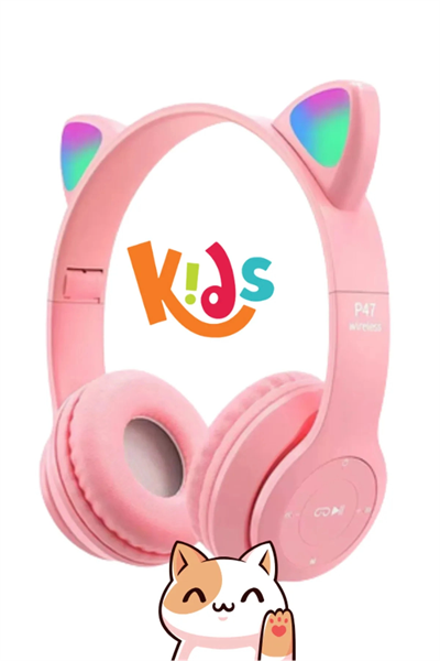 Pembe kulak üstü Bluetooth 5.0 kablosuz kulaklık led ışıklı çocuk tasarımı 1 yıl garantili