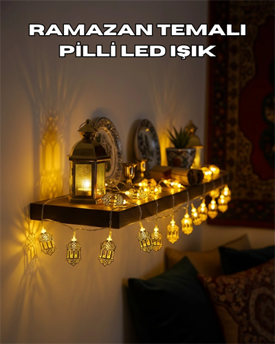 Pilli Altın Fenerli Ramazan Işıkları Dekoratif LED Zincir