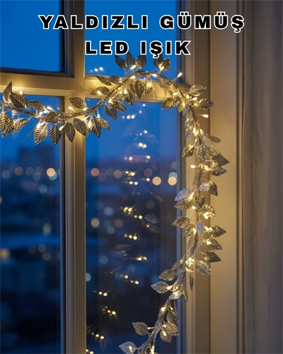 Pilli Gümüş Yaprak LED Işık Ev İçi ve Yılbaşı Dekor Aydınlatması