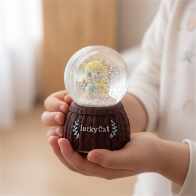 Pilli Işıklı Müzikli Kar Küresi–Şanslı Kedi Figürlü Eğlenceli Masaüstü Biblo, LED Aydınlatmalı Dekoratif Hediyelik Kar Küresi